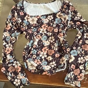SHEIN Floral Long Sleeve Blouse - Black, Pink, Blue